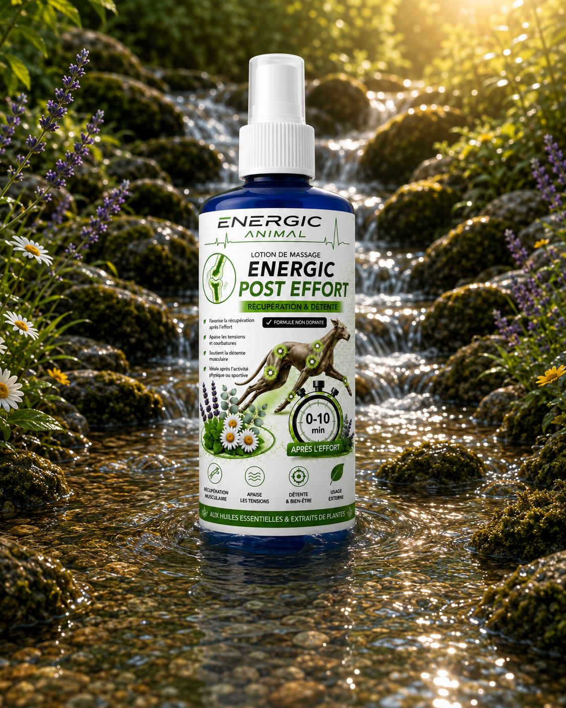Lotion de massage Post Effort pour la récupération des chiens sportifs – Energic Animal